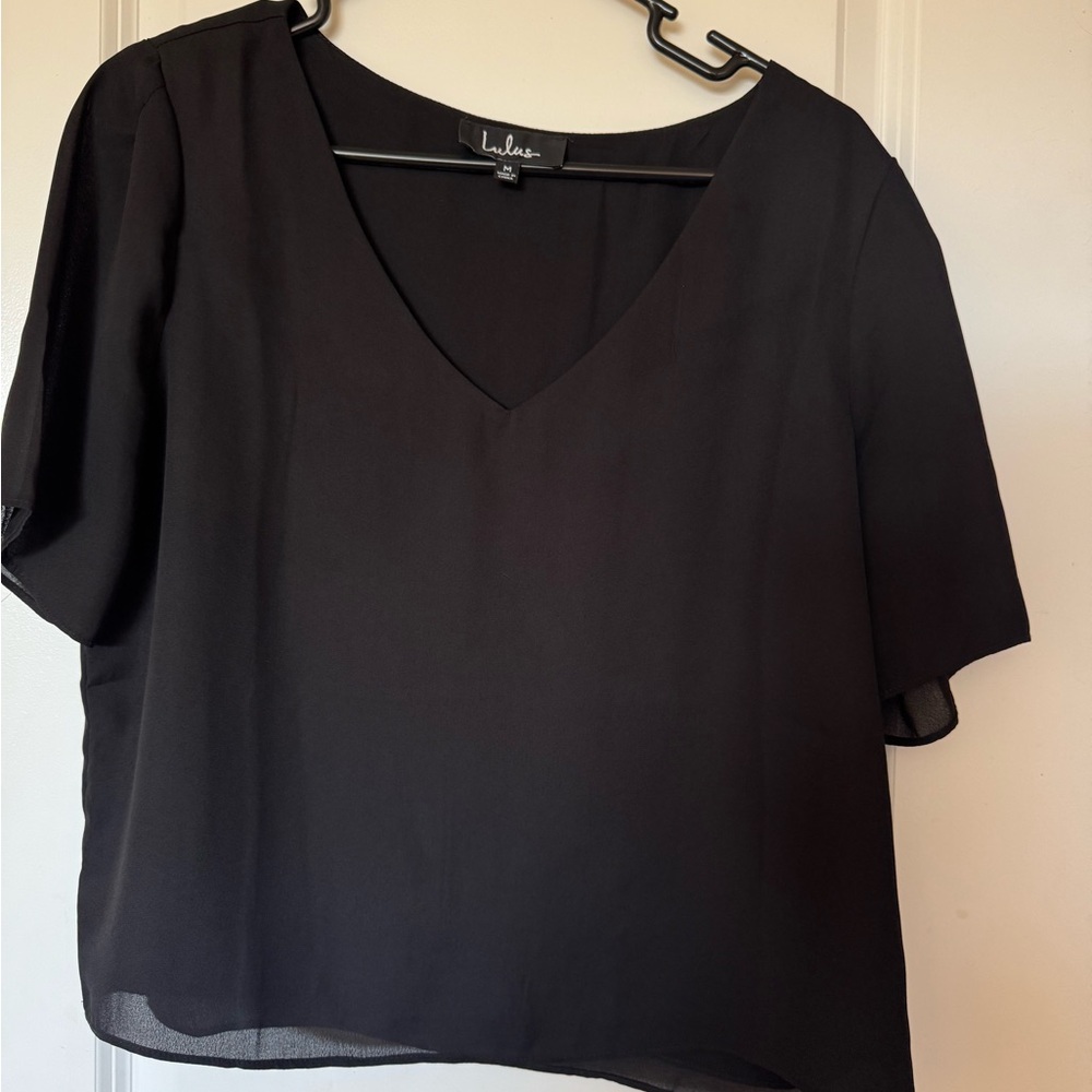 Lulu's Elegant Black V-Neck Blouse